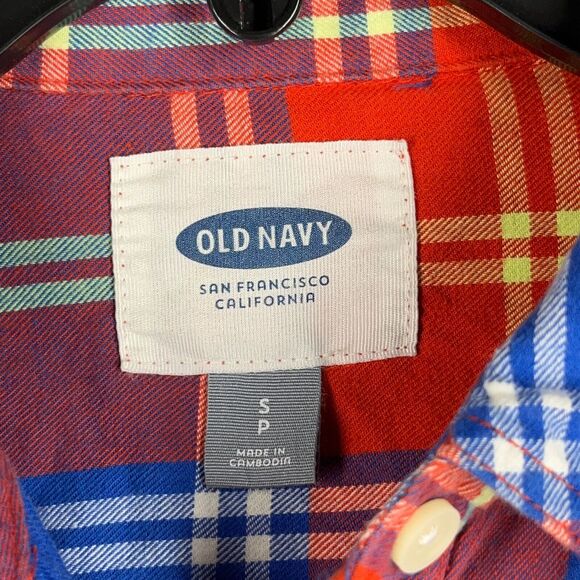Old Navy Shirt Women Small Red Blue Classic Flannel Plaid Button-Up Chore Barn - Picture 6 of 11
